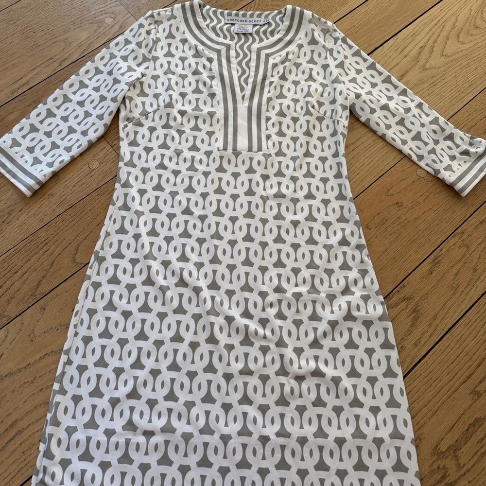 Gretchen Scott Designs White and Gray Midi Dress